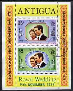 Barbuda 1973 Royal Wedding m/sheet opt'd Honeymoon Visit very fine used, SG MS 138, stamps on , stamps on  stamps on royalty, stamps on anne & mark, stamps on royal visit