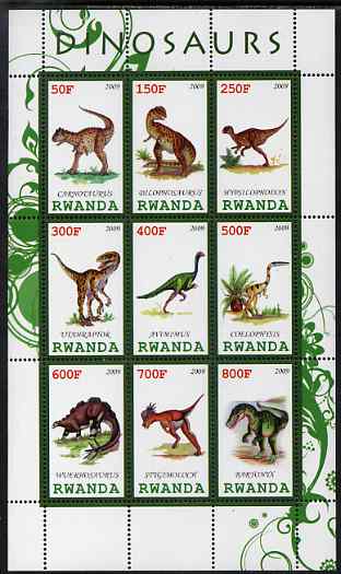 Rwanda 2009 Dinosaurs #1 perf sheetlet containing 9 values unmounted mint, stamps on , stamps on  stamps on dinosaurs