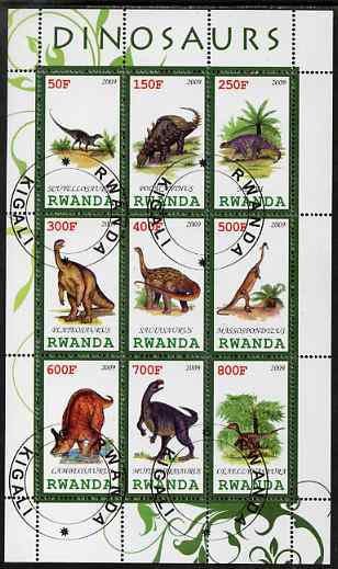 Rwanda 2009 Dinosaurs #2 perf sheetlet containing 9 values fine cto used, stamps on dinosaurs