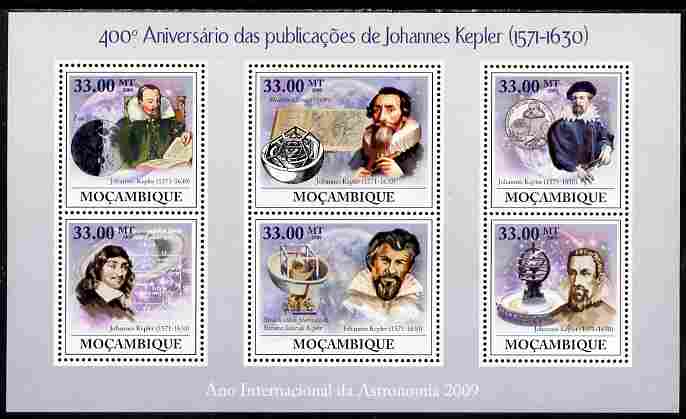 Mozambique 2009 Johannes Kepler perf sheetlet containing 6 values unmounted mint, stamps on , stamps on  stamps on personalities, stamps on  stamps on astronomy, stamps on  stamps on astrology, stamps on  stamps on maths, stamps on  stamps on mathematics, stamps on  stamps on planets