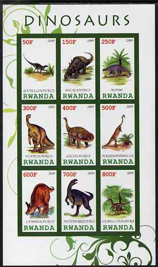 Rwanda 2009 Dinosaurs #2 imperf sheetlet containing 9 values unmounted mint, stamps on , stamps on  stamps on dinosaurs