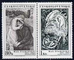 Czechoslovakia 1973 Se-tenant pair by Max Svabinsky (80h & 1k) unmounted mint SG 2124a, stamps on , stamps on  stamps on arts, stamps on 