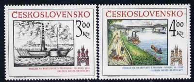 Czechoslovakia 1982 Historic Bratislavia (6th issue) set of 2 unmounted mint, SG 2642-43, stamps on rivers, stamps on bridges, stamps on ships, stamps on steamers, stamps on tourism
