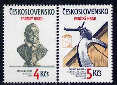 Czechoslovakia 1983 Prague Castle (19th series) set of 2 unmounted mint, SG 2685-86, stamps on castles, stamps on clocks, stamps on 