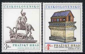 Czechoslovakia 1982 Prague Castle (18th series) set of 2 unmounted mint, SG 2637-38, stamps on , stamps on  stamps on castles, stamps on death, stamps on statues, stamps on horses, stamps on dragons, stamps on  stamps on st george