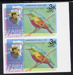 Zaire 1979 River Expedition 3k Sunbird imperf proof pair with superb misplaced colours - yellow by 2mm and red by 3mm (as SG 953) some creasing unmounted mint, stamps on , stamps on  stamps on birds