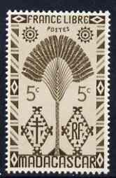 Madagascar 1943 Traveller's Tree 5c brown unmounted mint, SG 254, stamps on , stamps on  stamps on trees