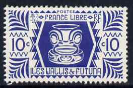 Wallis & Futuna 1944 Ivory Head 10c blue unmounted mint, SG 127, stamps on , stamps on  stamps on artefacts, stamps on ivory