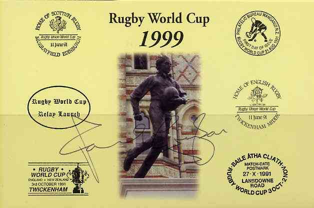 Postcard privately produced in 1999 (coloured) for the Rugby World Cup, signed by Paul Grayson (England/British Lions - 23 caps, Waterllo, Northampton) unused and pristine, stamps on rugby, stamps on sport