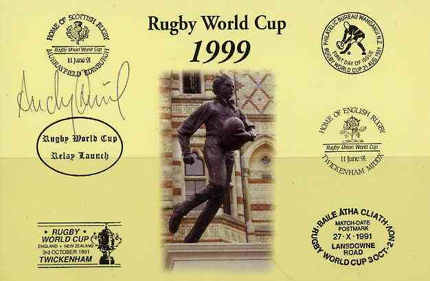 Postcard privately produced in 1999 (coloured) for the Rugby World Cup, signed by Andy Nicol (Scotland - 20 caps, Glasgow) unused and pristine, stamps on , stamps on  stamps on rugby, stamps on  stamps on sport, stamps on  stamps on scots, stamps on  stamps on scotland
