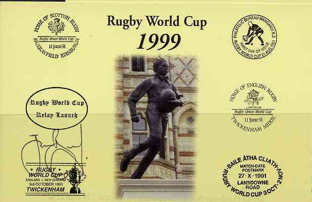 Postcard privately produced in 1999 (coloured) for the Rugby World Cup, signed by James Brooks (England 7's, London Broncos, Northampton) unused and pristine, stamps on , stamps on  stamps on rugby, stamps on  stamps on sport