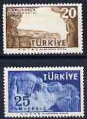 Turkey 1958 Pamukkale Tourist Publicity set of 2 unmounted mint, SG 1829-30, stamps on tourism, stamps on rocks, stamps on caves