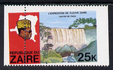 Zaire 1979 River Expedition 25k Inzia Falls with vert perfs misplaced 12mm unmounted mint (as SG 958)*, stamps on , stamps on  stamps on waterfalls