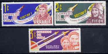 Cuba 1963 Cosmic Flights (1st series) set of 3 unmounted mint, SG 1058-60*, stamps on , stamps on  stamps on space, stamps on vostok