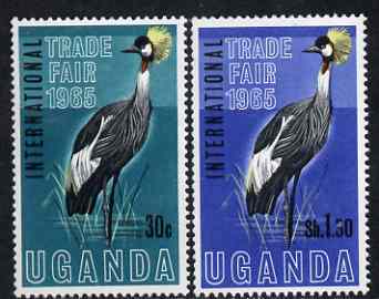Uganda 1965 International Trade Fair (Crowned Crane) set of 2 unmounted mint, SG 111-12*, stamps on birds, stamps on cranes, stamps on business