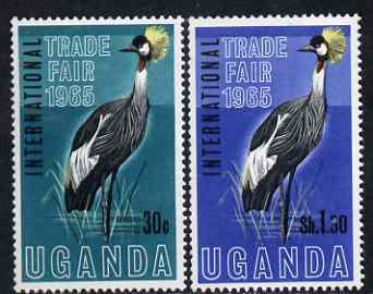 Uganda 1965 International Trade Fair (Crowned Crane) set of 2 unmounted mint, SG 111-12*, stamps on birds, stamps on cranes, stamps on business