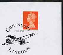 Postmark - Great Britain 2001 cover with 'Coningsby' cancel illustrated with Aeroplane, stamps on aviation, stamps on  ww2 , stamps on 