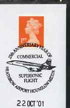 Postmark - Great Britain 2001 cover with '25th Anniversary of Supersonic Flight' cancel illustrated with Concorde, stamps on , stamps on  stamps on aviation, stamps on concorde