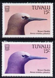 Tuvalu 1988 Common Noddy 15c with yellow omitted plus normal, both unmounted mint, SG 504var, stamps on , stamps on  stamps on birds, stamps on  stamps on noddy