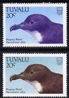 Tuvalu 1988 Phoenix Petrel 20c with yellow omitted plus normal, both unmounted mint, SG 505var, stamps on , stamps on  stamps on birds, stamps on  stamps on petrels