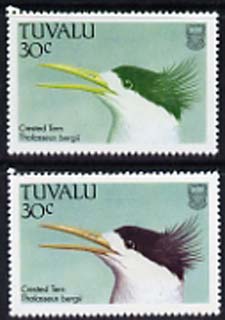 Tuvalu 1988 Crested Tern 30c with red omitted plus normal, both unmounted mint, SG 507var, stamps on , stamps on  stamps on birds, stamps on  stamps on terns