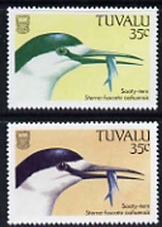 Tuvalu 1988 Sooty Tern 35c with red omitted plus normal, both unmounted mint, SG 508var, stamps on , stamps on  stamps on birds, stamps on  stamps on terns