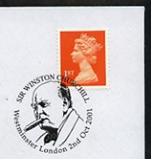 Postmark - Great Britain 2001 cover with 'Sir Winston Churchill' London cancel illustrated with Portrait of Churchill, stamps on , stamps on  stamps on personalities, stamps on churchill, stamps on smoking, stamps on constitutions, stamps on tobacco