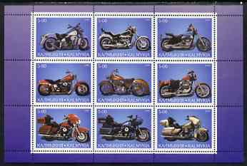Kalmikia Republic 1999 Harley Davidson Motorcycles perf sheetlet containing set of 9 values complete unmounted mint, stamps on motorbikes
