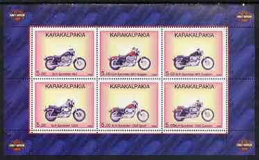 Karakalpakia Republic 1998 Harley Davidson Motorcycles perf sheetlet containing set of 6 values complete unmounted mint, stamps on motorbikes
