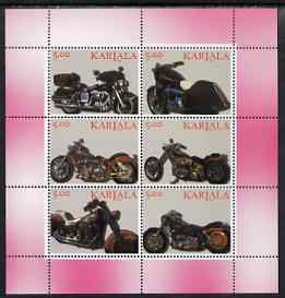 Karjala Republic 1999 Harley Davidson Motorcycles perf sheetlet containing set of 6 values complete unmounted mint, stamps on , stamps on  stamps on motorbikes