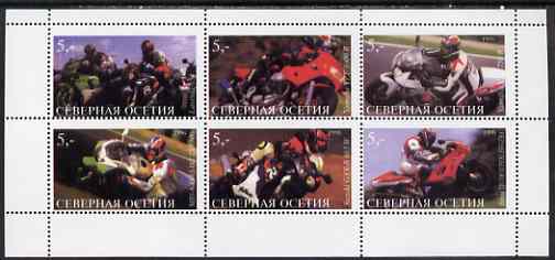 North Ossetia Republic 1998 Racing Motorcycles perf sheetlet containing set of 6 values complete unmounted mint, stamps on motorbikes