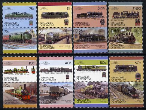 St Vincent - Grenadines 1987 Locomotives #7 (Leaders of the World) set of 16 opt'd SPECIMEN (as SG 504-19) unmounted mint, stamps on railways, stamps on big locos