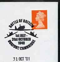 Postmark - Great Britain 2001 cover with 'Battle of Britain' Duxford cancel illustrated with Spitfires, stamps on , stamps on  stamps on aviation, stamps on  stamps on  ww2 , stamps on  stamps on spitfires