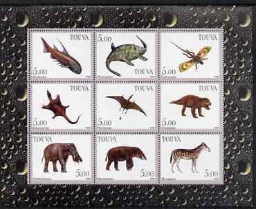 Touva 1998 Prehistoric Life perf sheetlet containing set of 9 values complete unmounted mint, stamps on , stamps on  stamps on dinosaurs