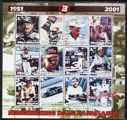 Mordovia Republic 2001 Remembering Dale Earnhardt perf sheetlet containing set of 12 values complete unmounted mint, stamps on , stamps on  stamps on racing cars, stamps on  stamps on cars