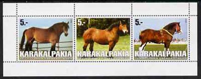Karakalpakia Republic 1999 Horses #1 perf sheetlet containing set of 3 values complete unmounted mint, stamps on horses
