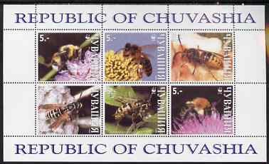 Chuvashia Republic 1999 WWF - Wasps & Bees perf sheetlet containing set of 6 values complete unmounted mint, stamps on , stamps on  stamps on wwf, stamps on insects, stamps on bees, stamps on honey, stamps on  stamps on  wwf , stamps on  stamps on 