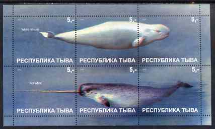 Touva 2000 White Whale & Narwhal composite perf sheetlet containing set of 6 values complete unmounted mint, stamps on , stamps on  stamps on mammals, stamps on whales, stamps on marine life