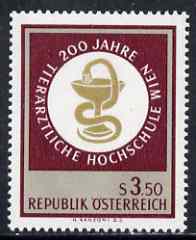 Austria 1968 Vienna Veterinary College unmounted mint, SG 1519, Mi 1259, stamps on medical, stamps on vets