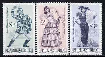 Austria 1970 Famous Operettas #1 set of 3 unmounted mint, SG 1585, 87 & 89, Mi 1331-33, stamps on , stamps on  stamps on music, stamps on opera, stamps on dancing