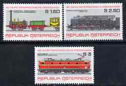 Austria 1977 140th Anniversary of Railways set of 3 unmounted mint, SG 1793-95, Mi 1559-61*, stamps on railways