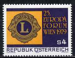 Austria 1979 European Lions Forum (Lions Int) unmounted mint SG 1854, Mi 1624, stamps on , stamps on  stamps on lions int