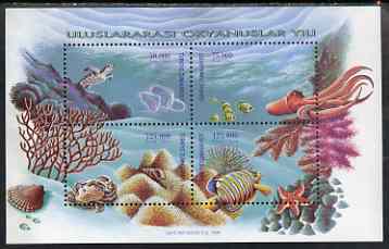 Turkey 1998 Marine life composite perf sheetlet containing set of 4 unmounted mint, stamps on marine life, stamps on fish, stamps on coral, stamps on shells, stamps on turtles