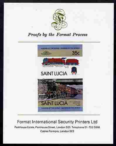 St Lucia 1983 Locomotives #1 (Leaders of the World) 35c Duke of Sutherland se-tenant pair imperf mounted on Format International proof card, stamps on , stamps on  stamps on railways