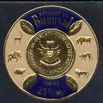 Burundi 1965 Gold Coinage 25f + 50c showing 100f coin unmounted mint, SG 165, stamps on , stamps on  stamps on coins, stamps on elephant, stamps on lions, stamps on hippo, stamps on cats, stamps on oxen, stamps on  stamps on bovine