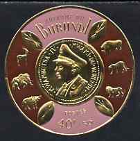 Burundi 1965 Gold Coinage 40f + 50c showing 100f coin unmounted mint, SG 166, stamps on coins, stamps on elephant, stamps on lions, stamps on hippo, stamps on cats, stamps on oxen, stamps on bovine