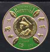Burundi 1965 Gold Coinage 15f + 50c showing 50f coin unmounted mint, SG 164, stamps on coins, stamps on elephant, stamps on lions, stamps on hippo, stamps on cats, stamps on oxen, stamps on bovine
