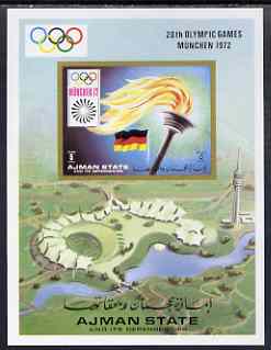 Ajman 1971 Munich Olympics imperf m/sheet (Olympic Torch) unmounted mint, Mi BL 329, stamps on , stamps on  stamps on olympics, stamps on 