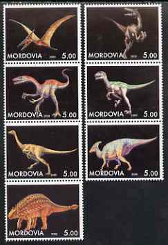 Mordovia Republic 2000 Dinosaurs perf set of 7 values complete unmounted mint, stamps on dinosaurs