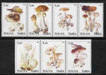 Touva 2001 Mushrooms perf set of 7 values complete unmounted mint, stamps on , stamps on  stamps on fungi